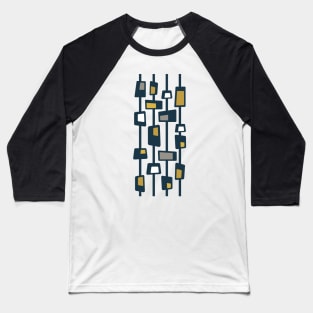 Mid Century Funky Blocks in Navy, Grey, Mustard Yellow and White Baseball T-Shirt